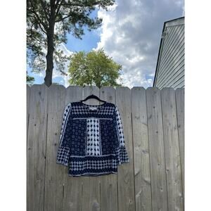 LOFT Womens Navy White Floral Boho Peasant Size Xs Cottagecore Fairy‎ Spring